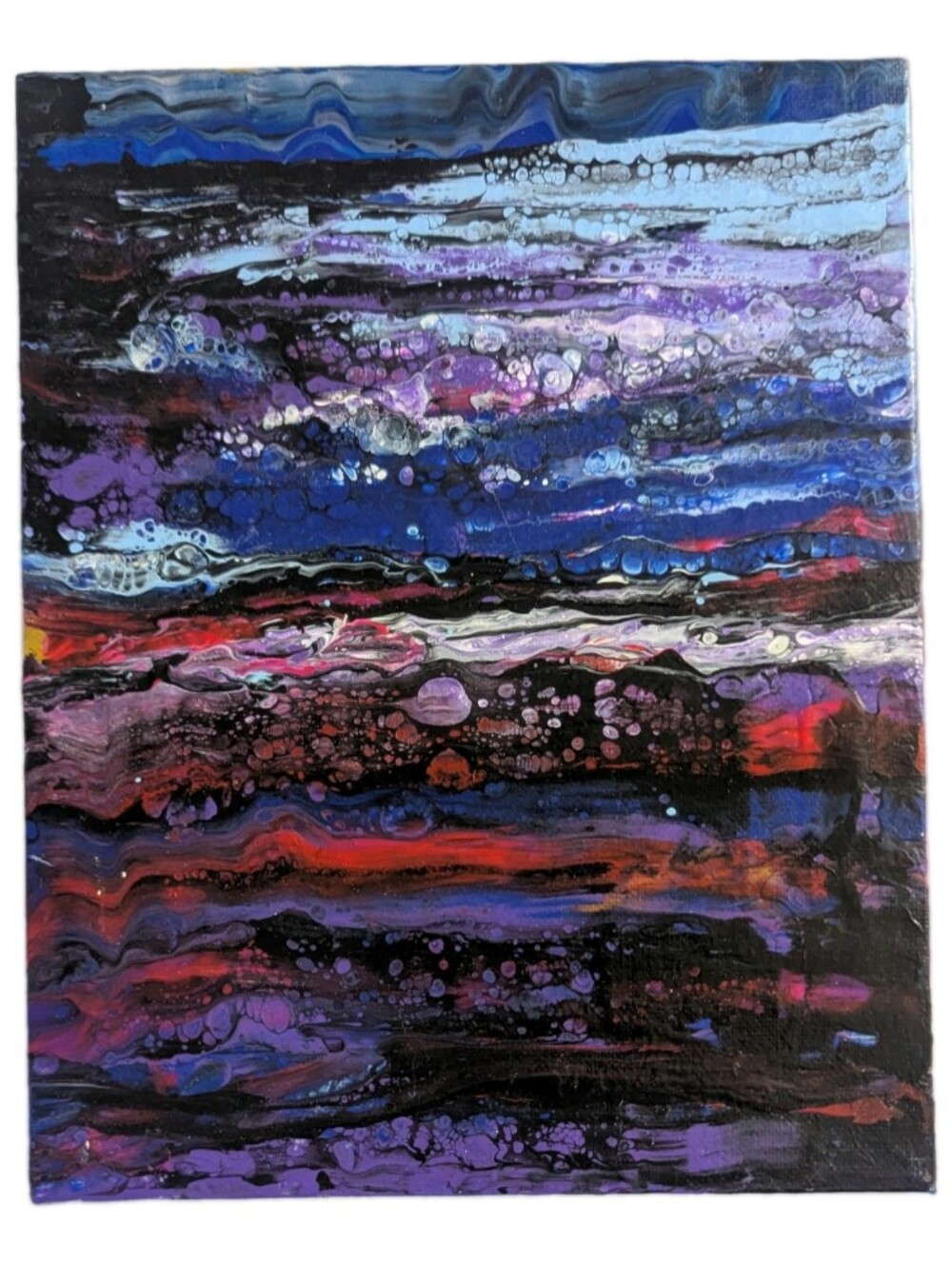 Abstract Fluid Pour Painting Blue Purple Red Acrylic 8" x 10 Home Decor Wall Art